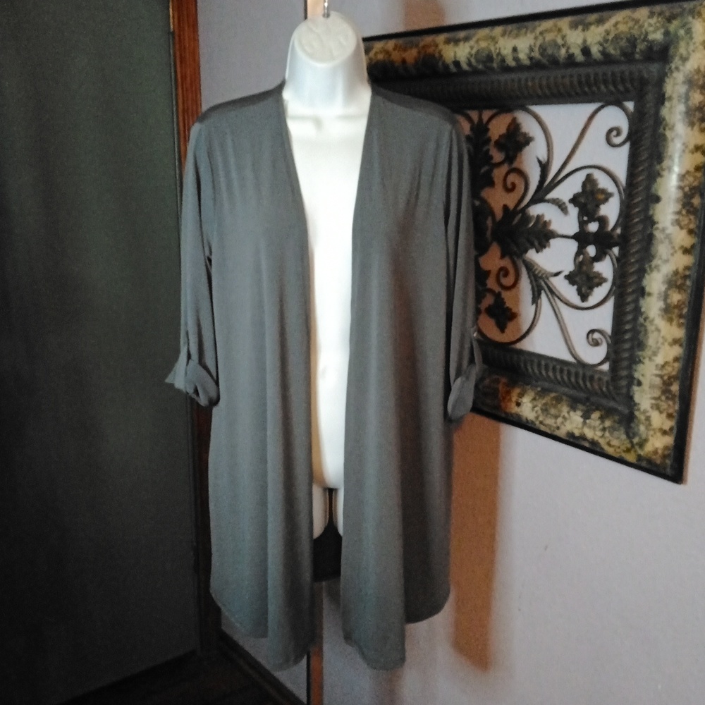 EUC HONEYME Essential Polyester Flowing open grey cardigan -rolled 3/4 sleeves💙